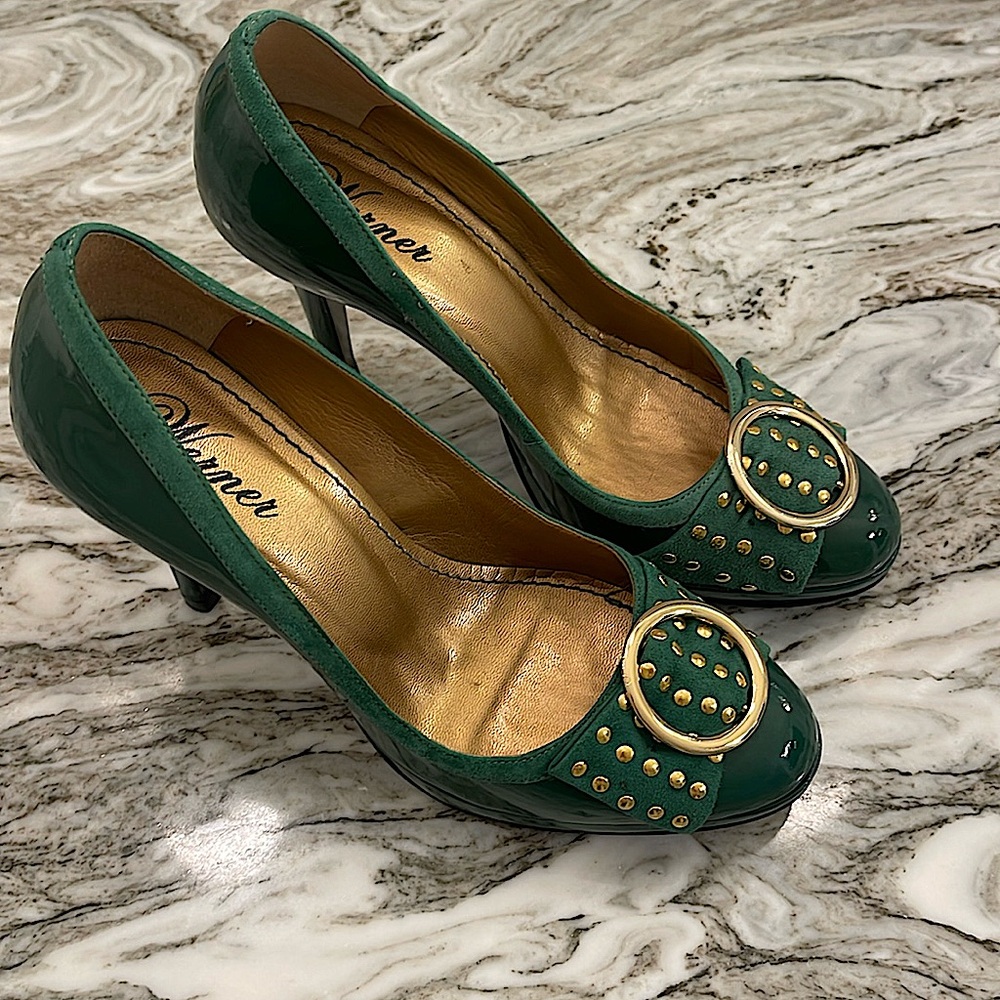 💚WERNER Calcados Pumps/ Green/Gold Accents